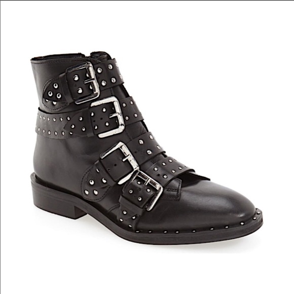 Topshop Amy Black Studded Buckle Ankle Booties - Picture 2 of 9